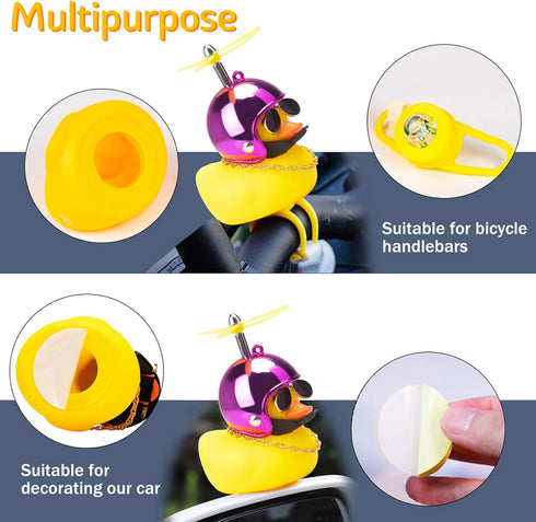 wonuu Rubber Duck Toy Car Ornaments, Yellow Duck Dashboard Decorations with Squeeze Duck Bicycle Horns and Propeller