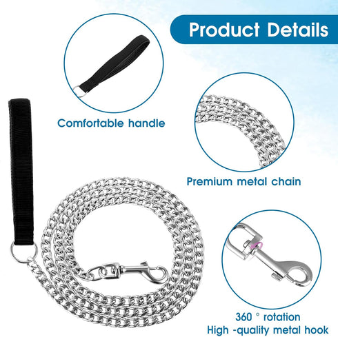 Heavy Duty Metal Dog Leash, 6FT Stainless Steel Cuban Link Chain with Soft Padded Handle for Medium Big Dogs