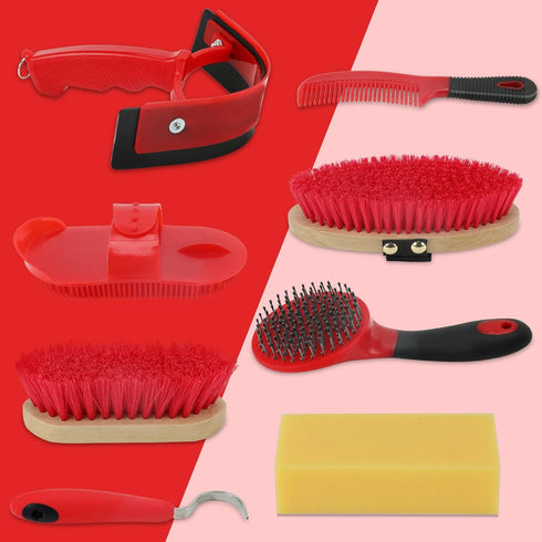 9 Set, Pieces Grooming Kit with Tote Bag - Brush Sweat Scraper, Sponge, Hoof Pick, Curry Comb for Horse Riders
