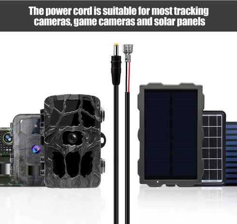Trail Camera Power Cord,5.5x2.1mm DC External Power Cable,5.5x2.1mm DC Plug Compatible,Connection with Portable Power Banks,Solar Panels, Game/Doorbell Cameras