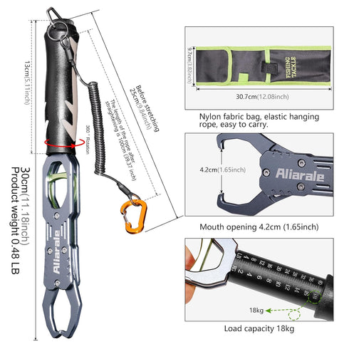 Aliarale 40 360 Fish Lip Gripper Fish Scales Professional Fish Holder Aluminium Alloy Material Grabber Pound Fish Lip