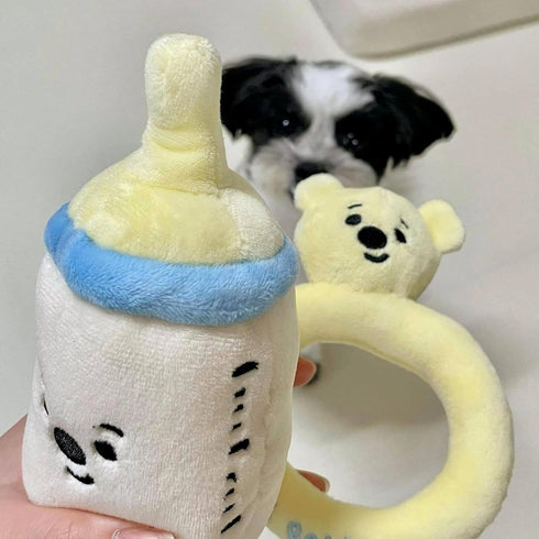 Layheld Set 3pcs) Cat Dog Chew Toy Cute Baby Cute Pacifier Bottle Rattle Plush Squeaker Toys Super Soft Indoor Play Pet