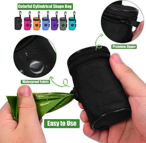 Set Dog Poop Bag Holder for Leash Attachment - Waste Bag Dispenser for Leash - Fits Any Dog Leash - Portable with Hand
