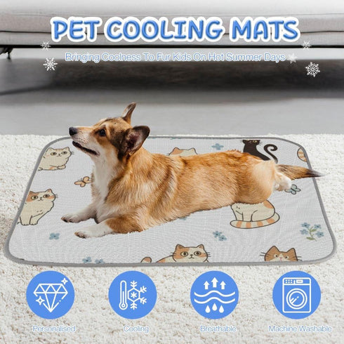 imiBBWQu Summer 27" 22" Dog Cooling Mat Cute Cats Flowers Colorful Cooling Mat Washable Pet Semiconductor Pad Dog Bed