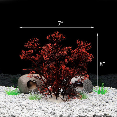 JIH 8 inch 2 Aquarium Decor Plastic Plant Small,Fish Tank Decoration Ornament Artificial Plants (Dark Red Pcs)