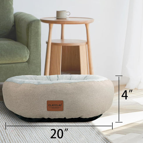 Dog Beds for Small Dogs - Washable Pet Bed for Puppy and Kitten, Round Cat Beds with Slip-Resistant Bottom, 20 Inches,