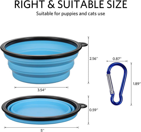 ME.FAN Collapsible Dog Bowl Travel Portable Dog Bowl(12oz) Silicone Foldable Travel Bowl/Pet Food Bowl/Cat Water Bowl/Silicone Pet Expandable Bowls + Carabiners Per Set