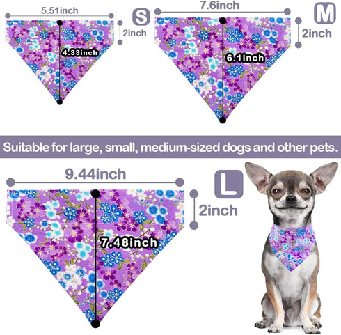 PET SHOW 4Pcs Small Dog Bandanas Slide on Collar Set Washable Cherry Blossoms Puppies Cat Bandanas Bibs Slip Through Collar Accessories for Boy Girl Small Medium Dogs Attach to Pet Collar