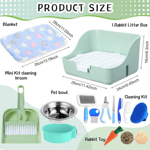 Reallnaive 15 Set Pcs Rabbit Starter Kit Small Rabbit Litter Box Girls Gift Animal Grooming Kit Bunny Toys Bowl