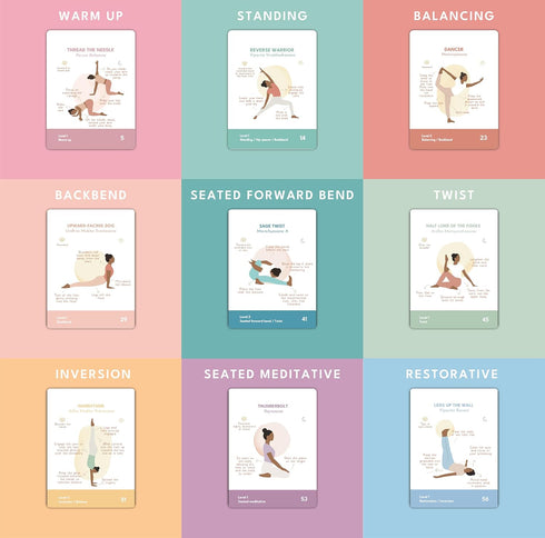 Holistic Atelier 70 Yoga Asanas Card Deck Premium Illustrated cards with Hatha Yoga Poses + Sequences & Pranayama.