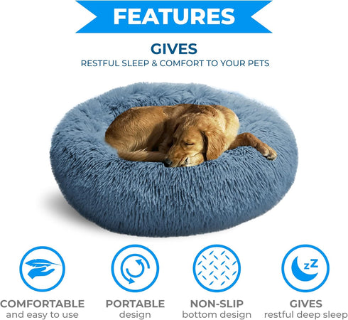 Dog Beds for Medium & Small Dogs, Fluffy Orthopedic Calming Dog Bed, Donut Bed, Washable for Up to 45 Lbs
