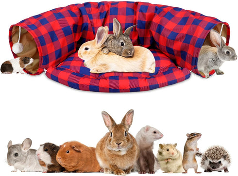 BWOGUE Bunny Tunnel Bed, 2-in-1 Collapsible Tunnel Tubes Toys with Removable Mat