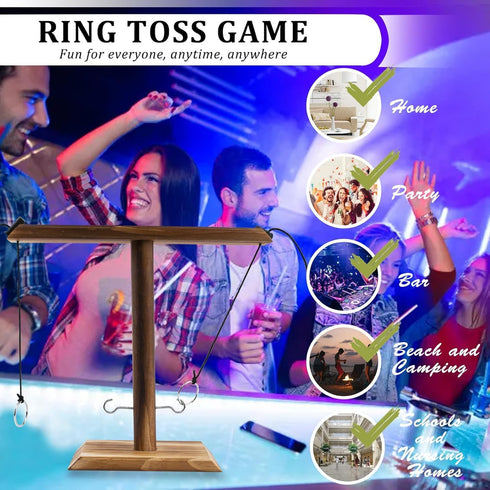 hdpiwka 2-Peg Set Wooden Ring Toss Game - Classic Tossing | Handmade Halloween Games & Thanksgiving Entertainment