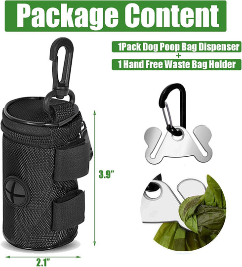 Set Dog Poop Bag Holder for Leash Attachment - Waste Bag Dispenser for Leash - Fits Any Dog Leash - Portable with Hand