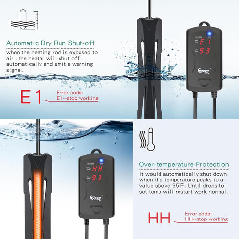 hygger 40-75 Gallon Aquarium Heater, 300W Quartz Submersible Fish Tank Heater with LED Display Controller