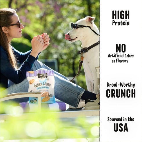 100% 8 oz Three Dog Bakery Bark'N Crunch! Chicken Chips with Real Chicken - - Crunchy Treats for Dogs - High Protein