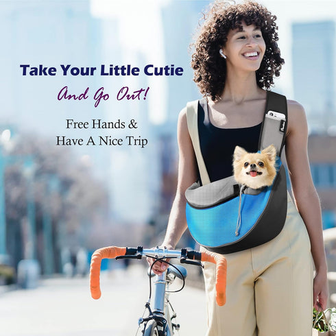Pawaboo Pet Dog Sling Carrier, Hand Free Drawstring Dog Papoose with Adjustable Strap, Breathable Mesh Bag for Puppy
