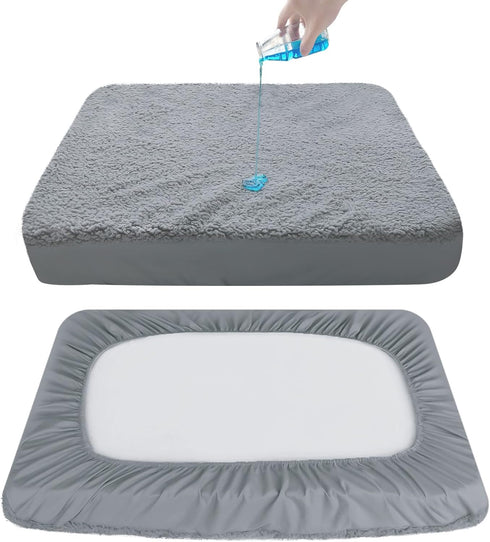Dog Bed Covers 2 Pack, Soft Plush Replacement Washable, Waterproof Dog Bed Liner Grey, 44x35 Inches, Cover Only