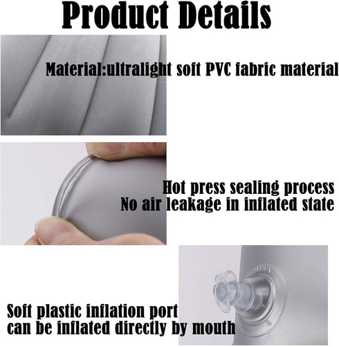4Pack 16.5 10.5 Ultralight Inflatable Travel Pillow, Small Squared Flocked Fabric Air Pillow for Traveling, Holiday