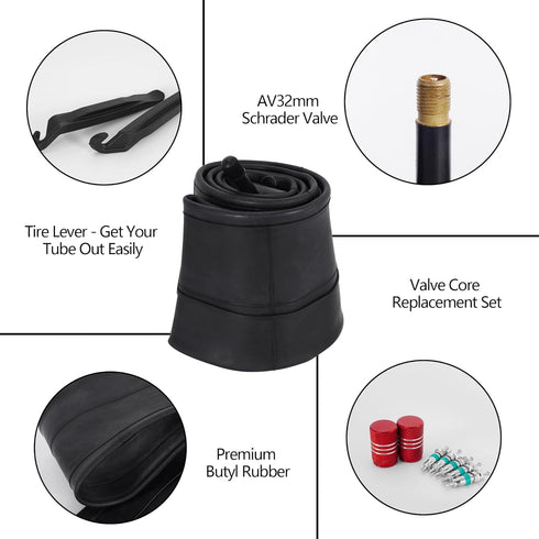 RUTU 20 inch Bike Tube, 20x1.50-4.0 AV32mm Schrader Valve Bicycle Tube with Tire Levers, 2 Pack