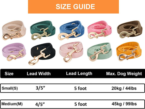 Corduroy Dog Leash, 5 Ft Length for Small Medium Large Dogs, Beige, Small