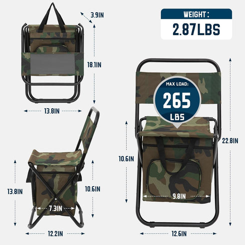 FUNDANGO Small Fishing Chair with Cooler Bag, Lightweight Camping Stool for Men
