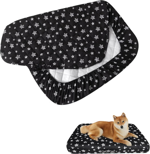 Dog Bed Covers Replacement, Waterproof, Washable, Noiseless Quilted, Black Star Print, 27x36 Inches, Cover Only