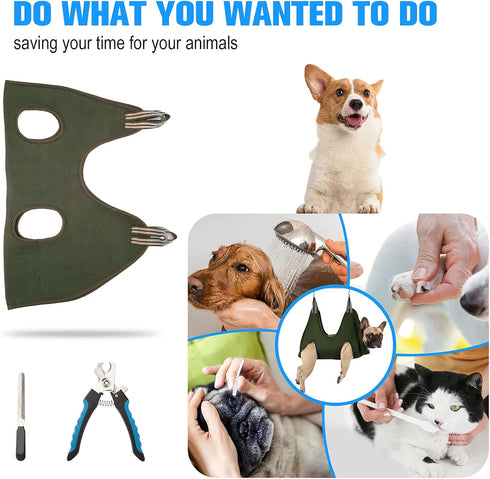10 in 1 Pet Grooming Hammock Harness with Nail Clippers/Trimmer, Nail File, Comb, Dog Nail Hammock, Dog Grooming Sling