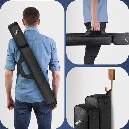 2x2 2 2 PEKREWS Pool Cue Case, Pool Stick Case Holds Sticks with Accessory Zipper Pockets, Sturdy Polyester Pool Cue