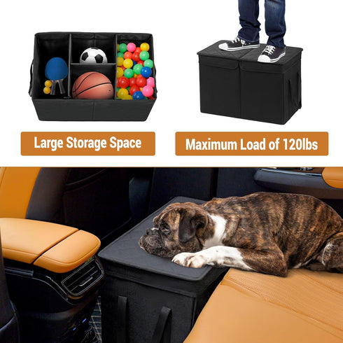 120 LBS Car Seat Extender for Large Dogs, Back Seat Extender for Dogs up to Large Dog Extender with Storage Car