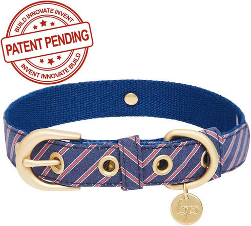 Blueberry Pet Adjustable Dog Collar with Metal Buckle and 2 Detachable Bowtie, Blue Asymmetric Stripe