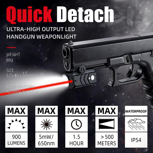 Red/Green Laser Light Combo, 900 Lumen Magnetic Charging Laser Sight with Rechargeable Battery