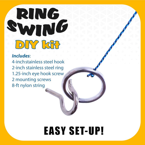 Hook and Ring Swing DIY Kit, Stainless Steel Hardware and Nylon String Ring Toss Game for Indoor Outdoor Fun