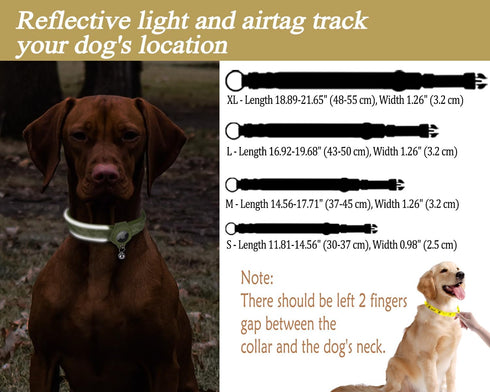 Heavy Duty Reflective AirTag Dog Collar, Padded Adjustable Pet Collar for Small Medium Large Dogs, Green, M