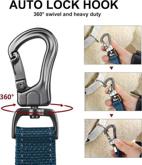 PetiFine 5FT Heavy Duty Dog Leash - Soft Padded Double Handle, Reflective Nylon Walking Lead for Dogs, Blue