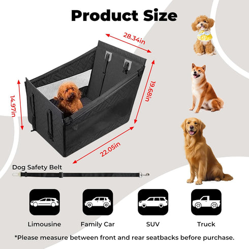 glozaic Large Dog Car Seat Integrated Hard-Back, Durable Waterproof Rear Seat Extension Pad Features Dual mesh Windows