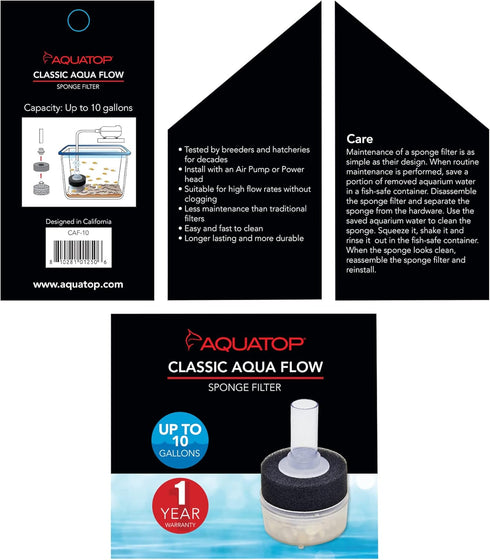 Aquatop Internal Sponge Filter for Aquariums up to 10 Gallon Tanks, CAF-10
