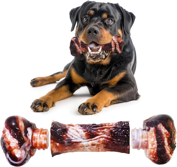 Dog Toys for Aggressive Chewers - Long-Lasting Nylon Chew Bones for Medium to Large Breeds, Teething Toys (Brown)