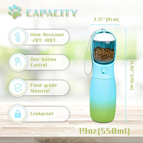 Travel Dog Water Bottles, Portable Dog Water Bowl Dispenser for Small Medium Large Dogs, 19Oz, Blue & Green