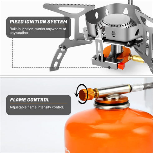 Odoland 3500W Windproof Camping Gas Stove with Windscreen, Fuel Canister Adapter, Piezo Ignition, Portable Carry Case