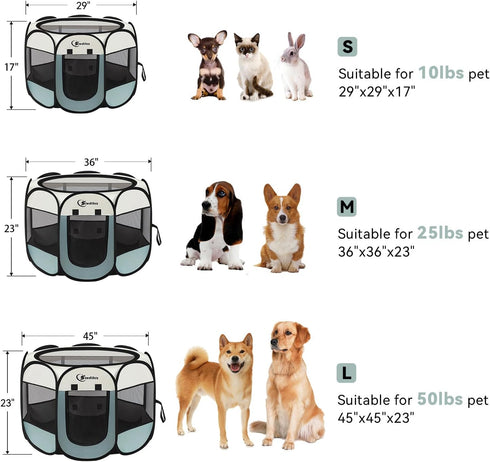 Dog Playpen, Portable Indoor Outdoor Pet Playpen for Small Dogs, Removable Zipper Top, Grey