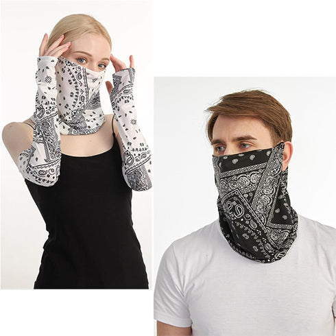 Unisex UV Protection Neck Gaiter and Sun Arm Sleeves Set, Ice Silk Neck Gaiter, Cooling Arm Sleeve, Bandana for Hiking