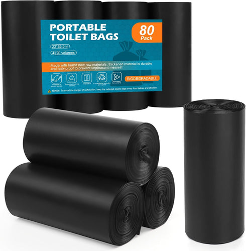 80 Portable Toilet Bags, Camping Toilet Bags, 5-8 Gallon Compostable Bags, Biodegradable