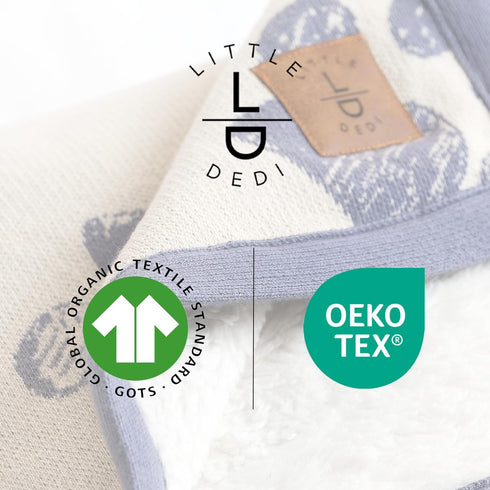 100% 30"x40", Small Pet Blanket - Organic Cotton, Double Layer Plush Sherpa, Soft Plush, Blue Paw Jacquard Knit, Small