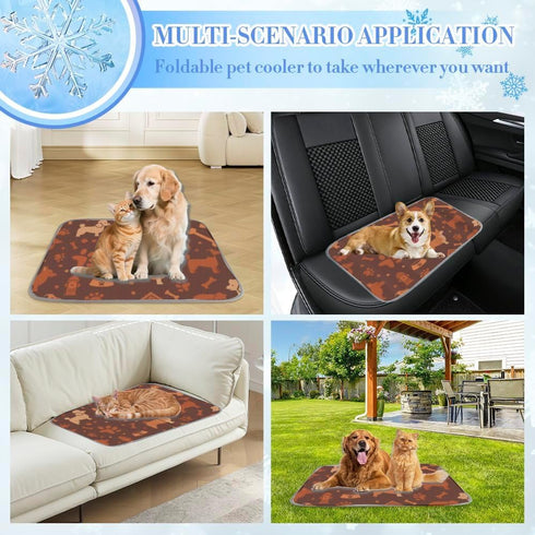 Generic 28" X22" Cooling Dog Mat Ice Silk Ice Mat Animal Paw Print Dog Car Seat Bed Washable Cool Pads Cooling Mats