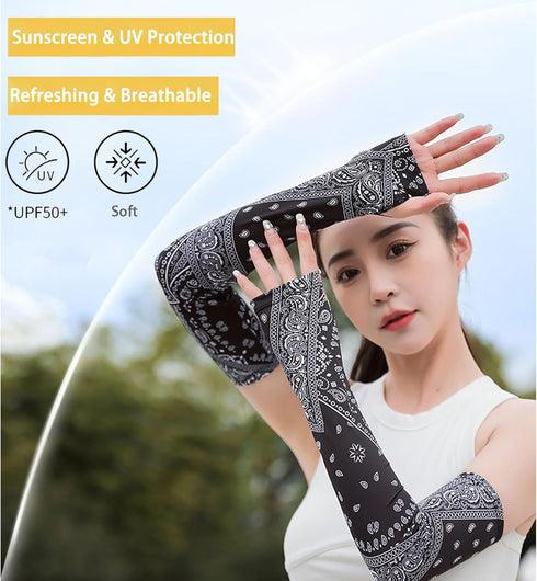 Unisex UV Protection Neck Gaiter and Sun Arm Sleeves Set, Ice Silk Cooling Bandana for Hiking