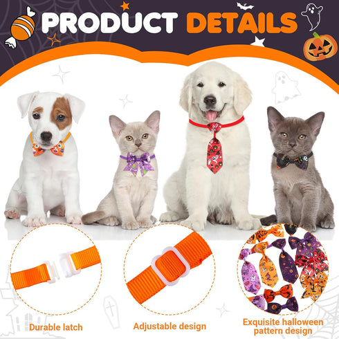 Reginary 100 Pcs Halloween Dog Bow Ties Collar Bulk, 40 Neckties, 30 Puppy Bow Ties, 30 Collar Flowers for Small Medium