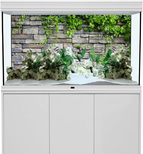 AWERT 24x16 inches Stone Brick Wall Aquarium Background with Rock and Spring Leaves for Fish Tank