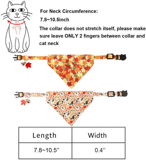 ADOGGYGO Fall Cat Collars with Removable Bandana, Adjustable Autumn Thanksgiving Collar for Cats and Kittens