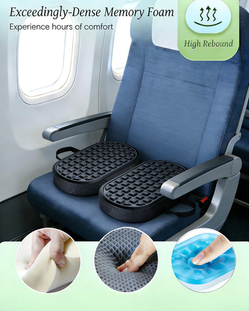 Yalfero Travel Seat Cushion For Airplane, Cooling Memory Foam Seat Cushion For Long Flights, Stadium Portable Seat